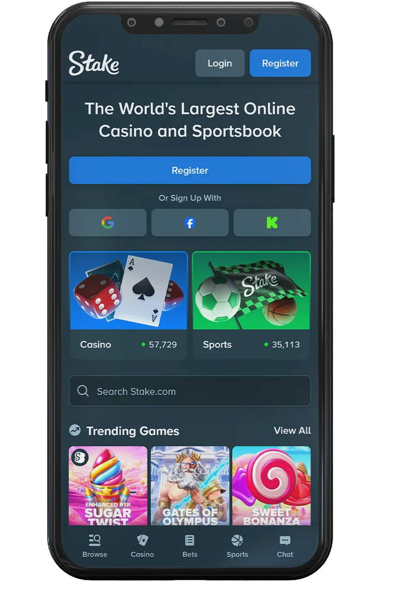 Screenshot of an online casino on a mobile phone