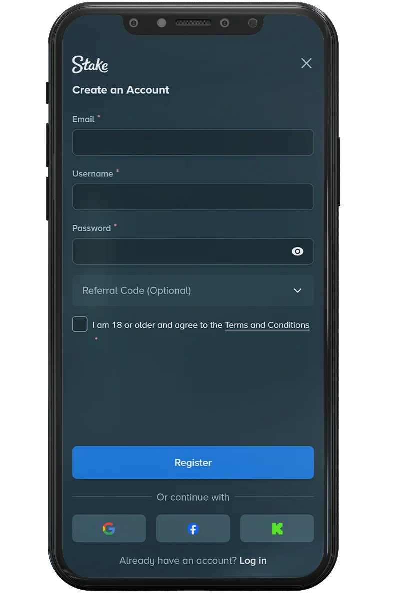 Screenshot of an online casino on a mobile phone